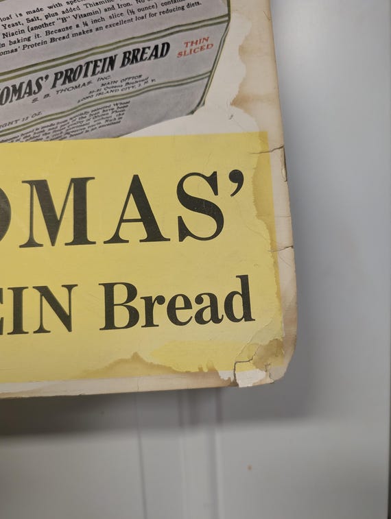 美品　LABELS　洋書　THOMAS W. OATMAN ヴィンテージ 1940's Thomas Protein Bread Original Grocery Store Cardboard Sign