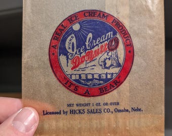 NOS 古い 1920 年代のヒックス アイスクリーム ドーナッツ バッグ