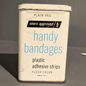 Original Vintage 1960s Sears Approved Handy Bandaids Dose - leer - Metall Pflaster Dose