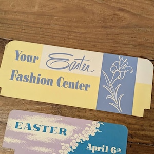 Carte originale de signe de prix vintage Easter Fashion Center des années 1950 et 1960 - recto-verso - présentoir de magasin de détail
