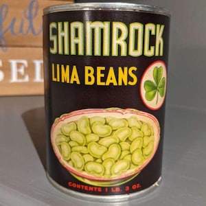 1940&#39;s Shamrock Lima Beans can label on can Original Vintage  Newark, New Jersey