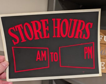 Original 1960s Store Hours plastic sign - Vintage Flourscent Sign - HOT Red - Old Store Sign