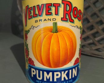 1920's Velvet Rose Pumpkin Pie Filling can label on can Original Vintage Brighton Canning Co, Brighton, Iowa