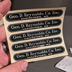 Decalcomania per acquascivoli Geo Reynolds Co degli anni '50 - Vecchio e originale - Decalcomania della società di segni vintage in stile decalcomania - Hagerstown Maryland