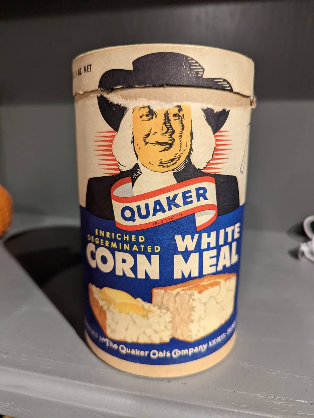 1950s Quacker Oats Oatmeal Container White Corn Meal Larger Size Old &  Original 