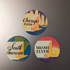 Etichetta gommata del sistema PAA Pan American Airways degli anni '40 Chicago Miami Sud America - Vecchia e originale - Decalcomania da viaggio o valigia vintage CHOICE