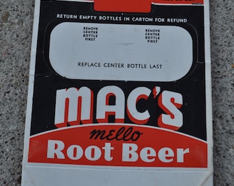 Original 1940's Mac's Mello Root Beer Soda 6 Pack Carrier - NOS Soda Flaschenkarton