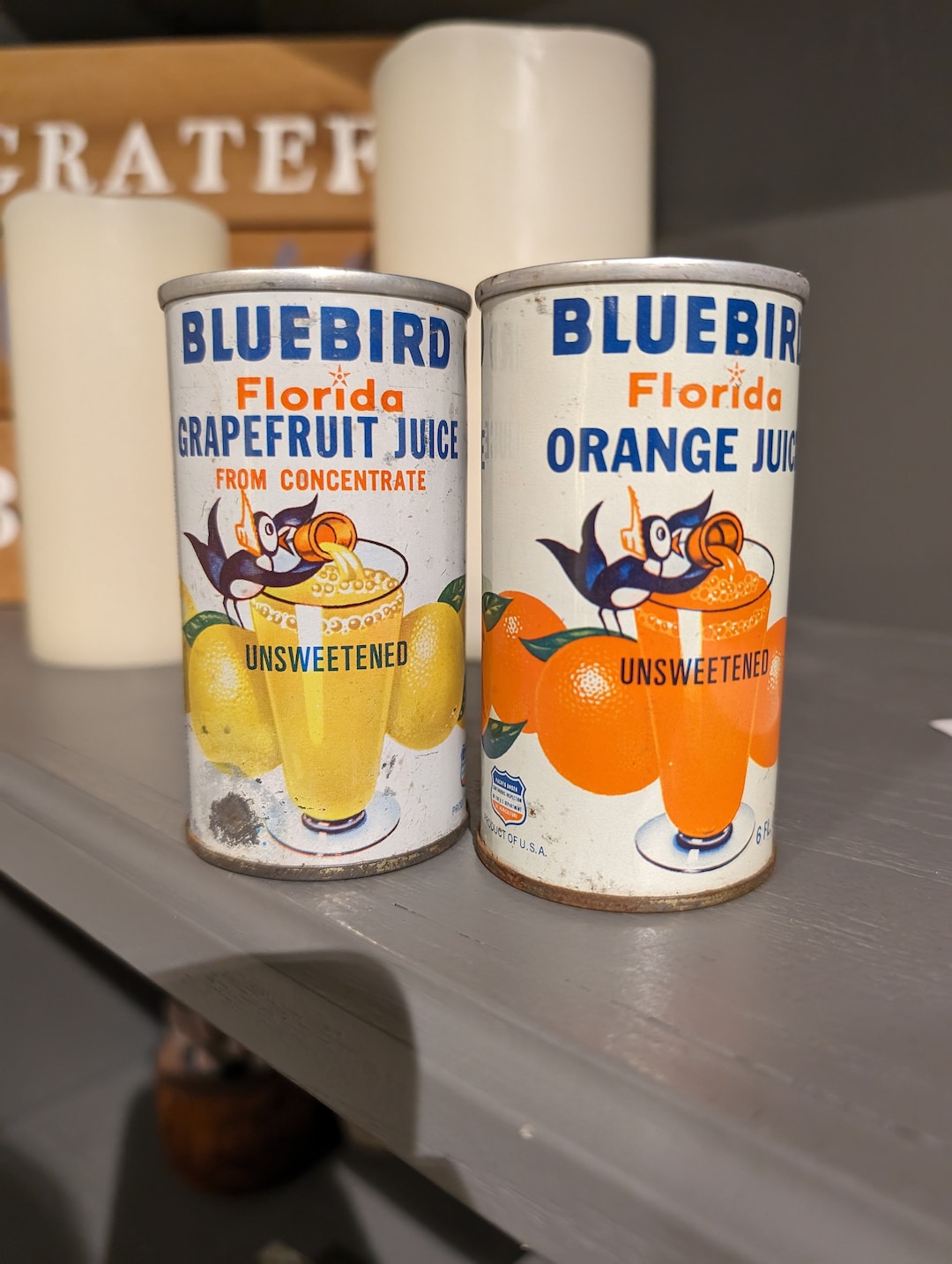 Original 1970's Bluebird Florida Orange Juice Grapefruit Juice Can