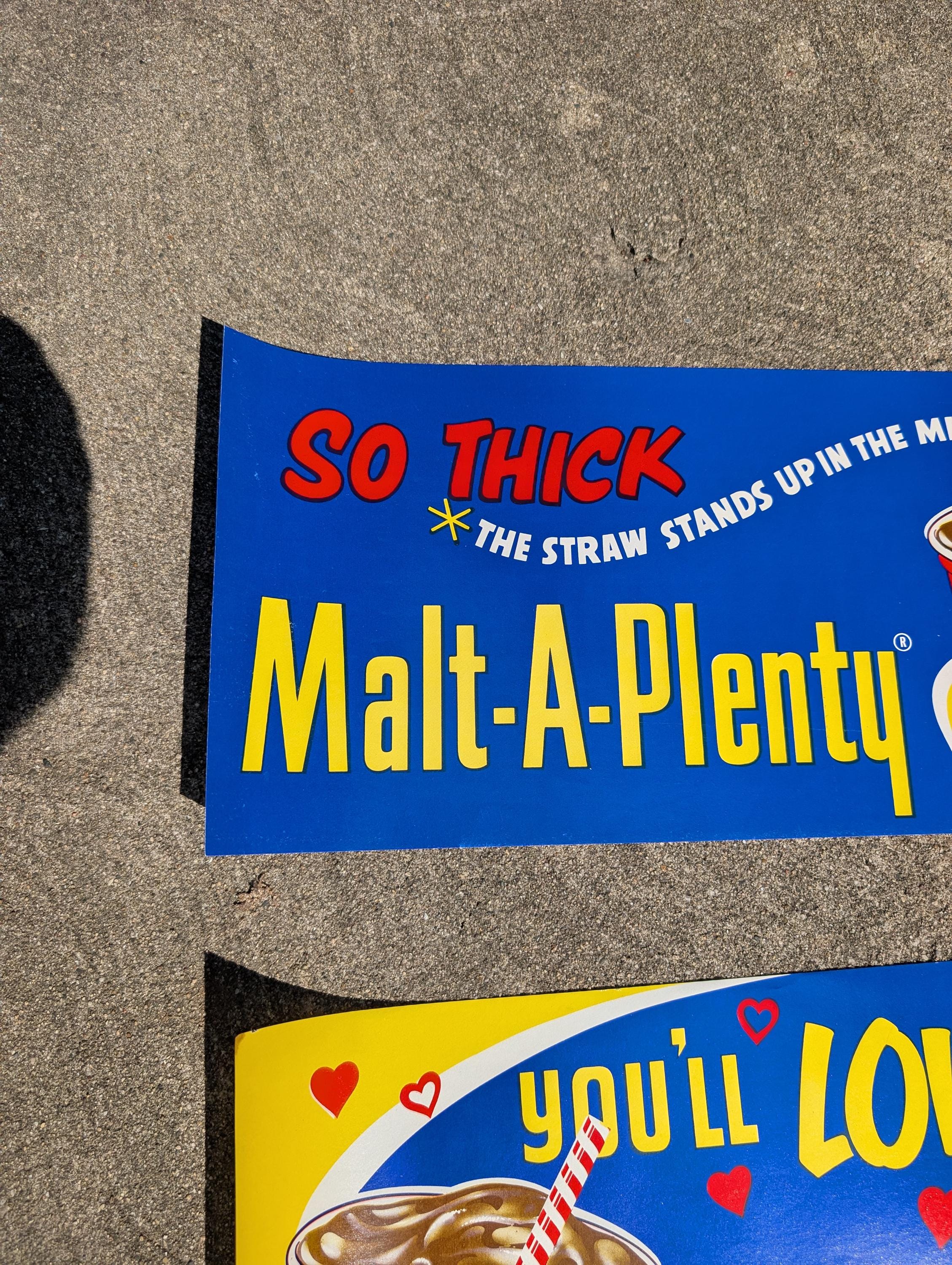 1960's Malt-a-plenty Ice Cream Poster Sign - Old Soda Fountain