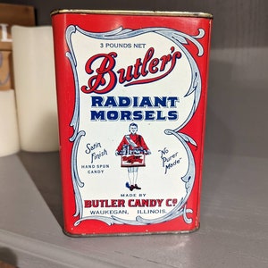 1920&#39;s Butlers Radiant Morsels Hard Candies Candy Can - Old  Original Tin from Butler Candy Co, Waukegan, Illinois