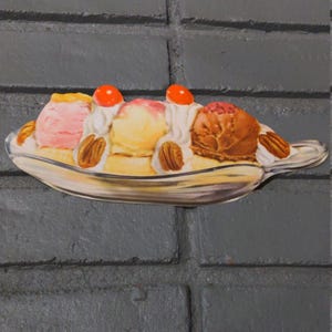 1940 Pekannuss und Eis Eisbecher Poster - Gestanztes Soda Brunnen Schild - Alt.