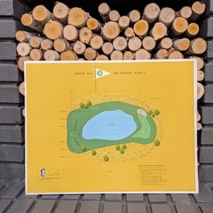 Originele grote speelkaart Arnold Palmer's Inside Golf Game uit 1961: hole 3, par 3: perfect als mancave- of keldergolfdecor.