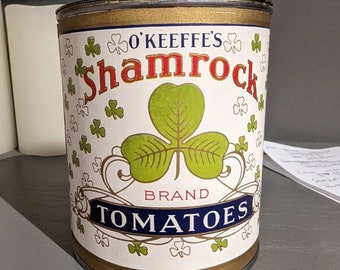 1920's O'Keefe's Shamrock Brand Tomatoes  can label on can Original Vintage, Boston Massachusetts