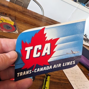 Decalcomania TCA Trans Canada Airlines degli anni '50 - Vecchia e originale - Decalcomania da viaggio o valigia vintage - Etichetta gommata