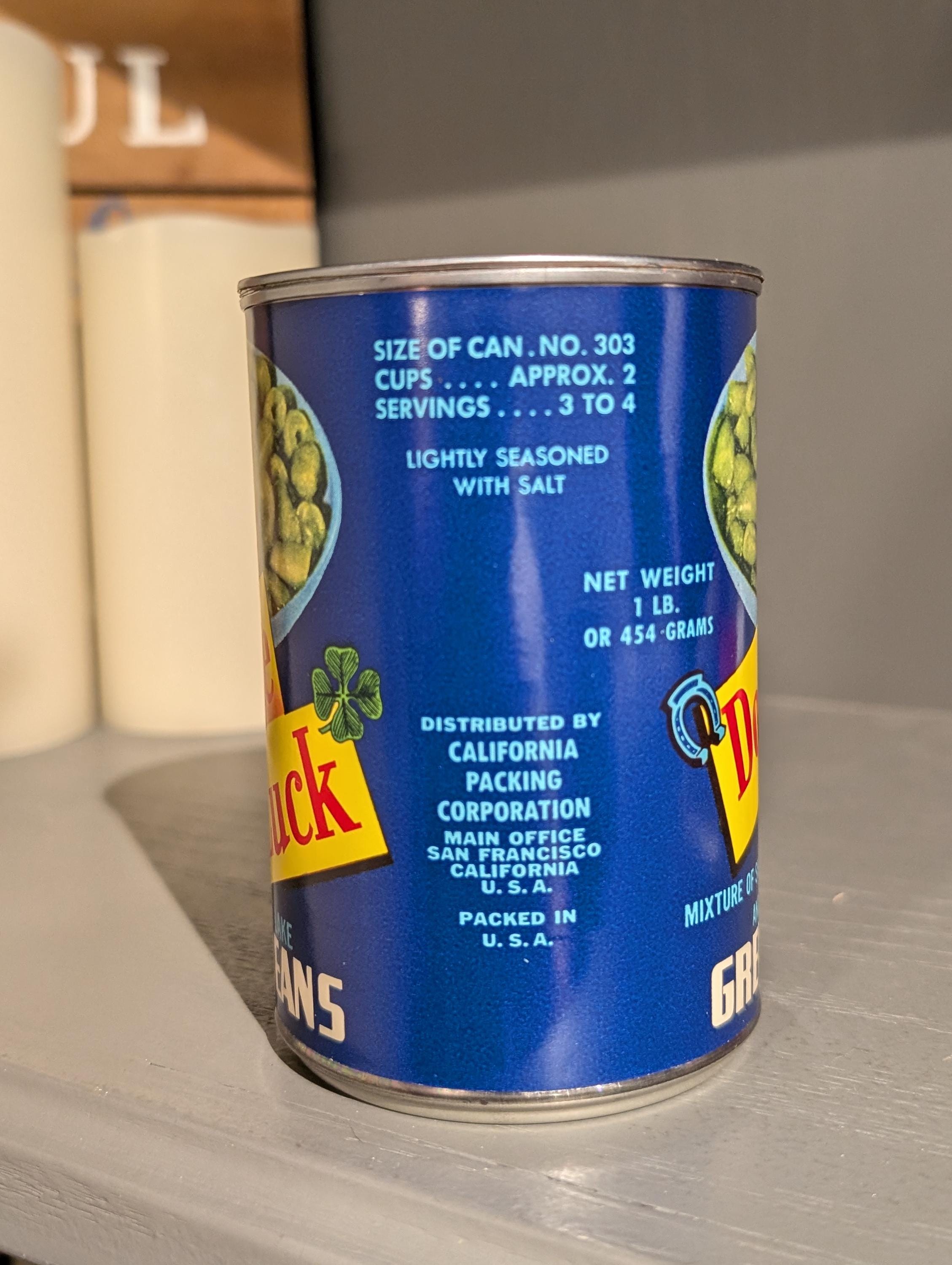 り　Bean+luck-500（値引き) 2個 1960's Double Luck Green Beans Can Label on Can Original Vintage