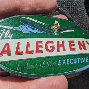 Etichetta gommata Allegheny American Airlines anni '50 - Vecchia e originale in rilievo - Adesivo vintage da viaggio o valigia