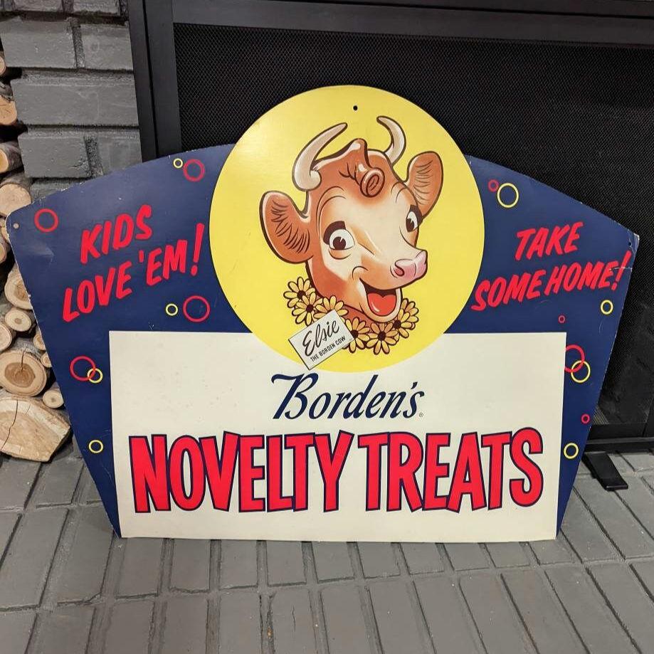 1950's/60's  Borden's Ice Cream Novelty Treats Cardboard Sign - Old & Original Vintage Signs