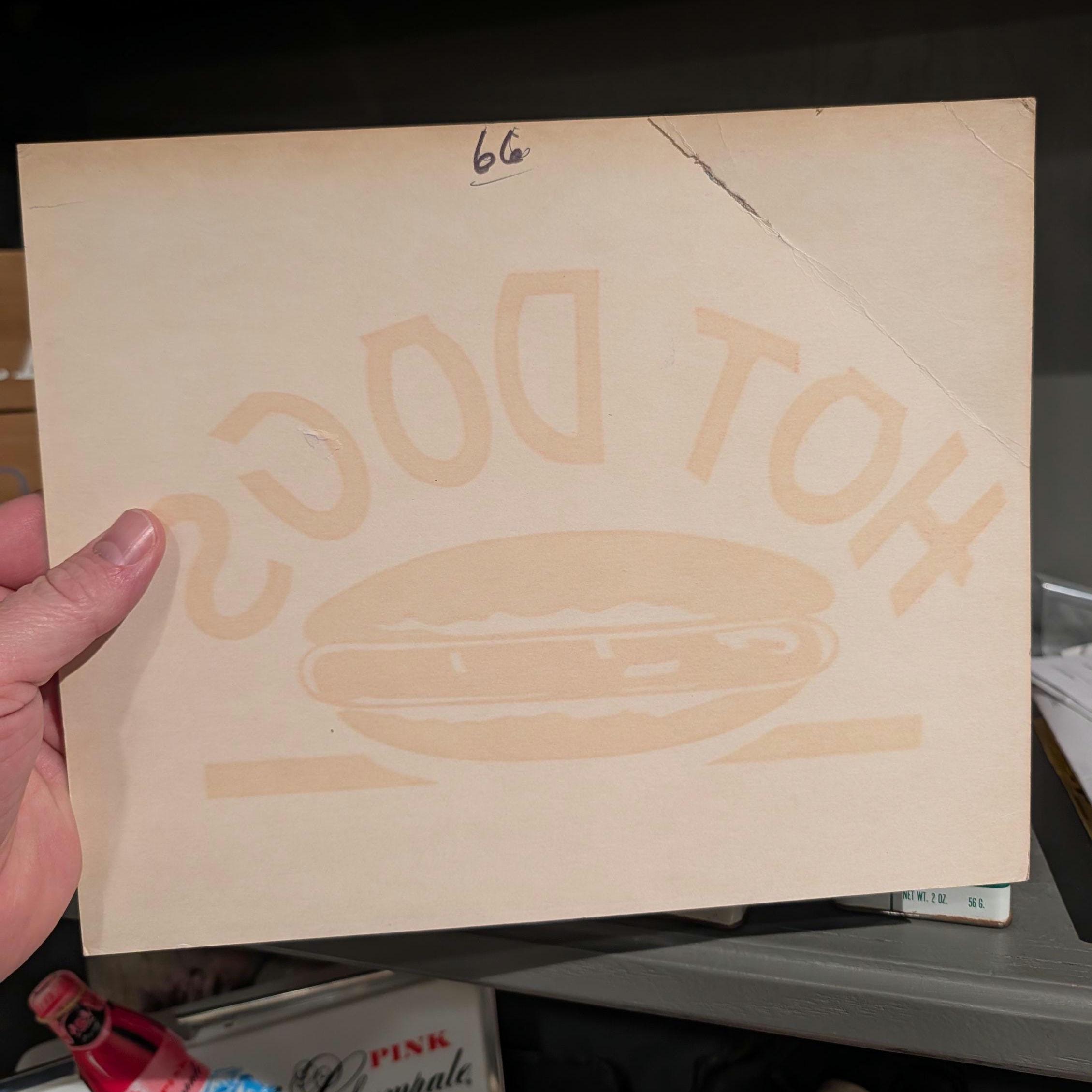 1950's Hot Dogs Diner Grocery Store Cardboard Sign Vintage