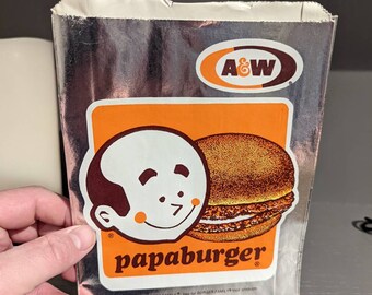 1960's A&W Papaburger Hamburger Wrapper Home Bag Sign - Old Original Root Beer Stand