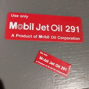 Pair of modern Mobil Jet Oil 291 Metal stickers sign aviation