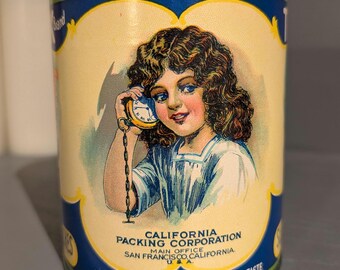 オリジナル ヴィンテージ ブリキ缶ラベル C1915 マウンテン イエロー