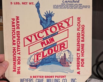 Alter & Original 1950er Victory Plain Mehlsack - Weyers Cave Milling Co, Purdy, VA Vintage 5lb Version