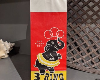 Vintage NOS 1950's 3 Ring Coffee Bag, Elephant- Old & Original Coffee Kitchen Products, Chicago, Illinois