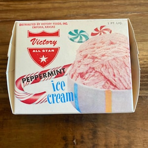 NOS 1957 Victory All Star Peppermint Ice Cream Box, Emporia, Kansas - 1 Pint - Lot of 1 - Shipped Unfolded
