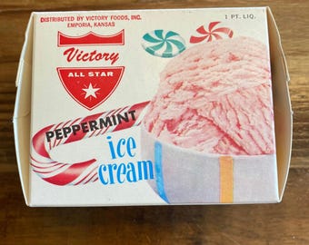 NOS 1957 Victory All Star Pfefferminz-Eisbox, Emporia, Kansas - 1 Pint - Lot von 1 - ungefaltet geliefert