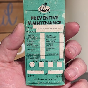 NOS Old and Original 1969 Mack Trucks Motor Oil Change tag Sticker