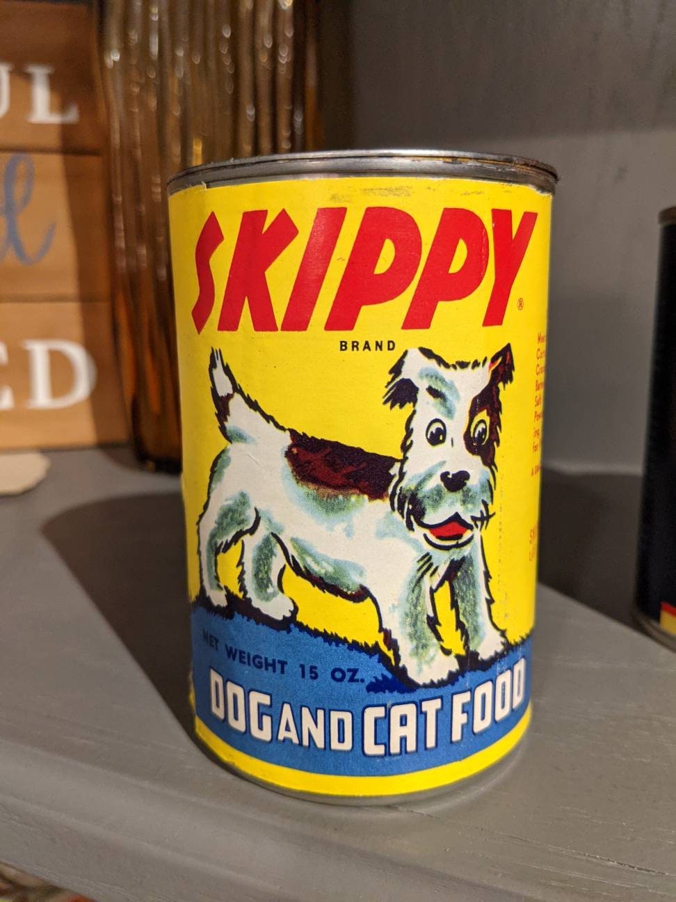 1940 s Skippy Brand Dog and Cat Food Can Label on Can Original