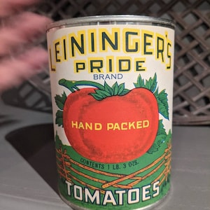 1930's Leininger's Pride Tomatoes  can label on can Original Vintage Tipton, Indiana