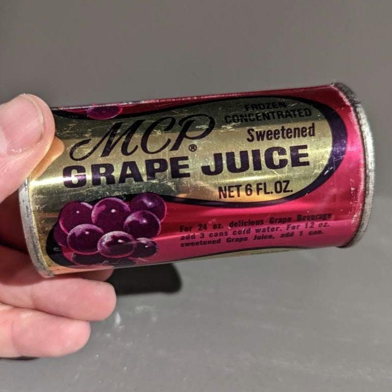 Original 1960's 70's MCP Mutual Citrus Grape Juice Can - Empty