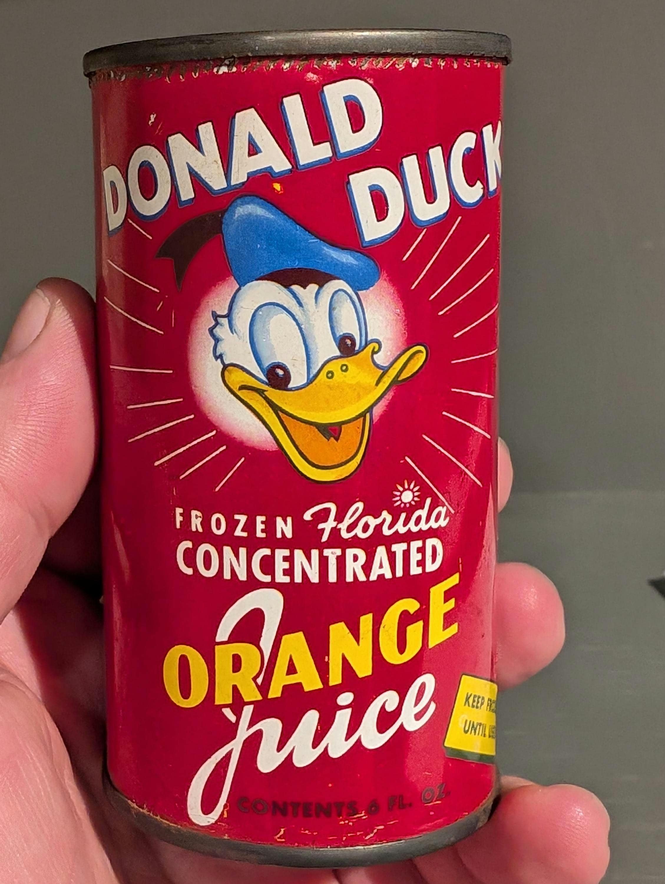 Original Donald Duck Orange Juice Can - Empty Metal Concentrate