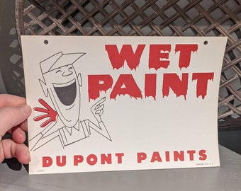 Original 1950&#39;s Dupont Paints WET PAINT cardboard sign - Vintage