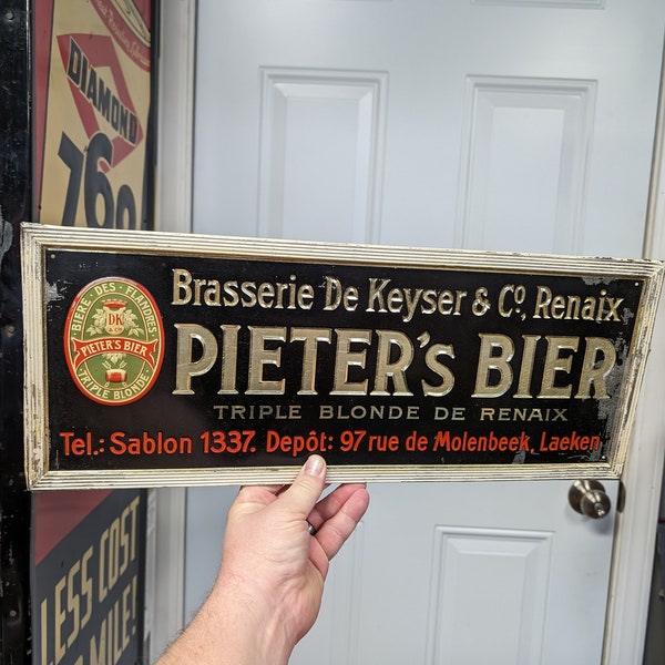 Original 1930's Pieter's Bier Vintage Beer Bar Sign - Belgian Beer Sign - Embossed Metal