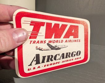 1950's TWA Airlines Air Cargo Air Freight Gummed Label - Old