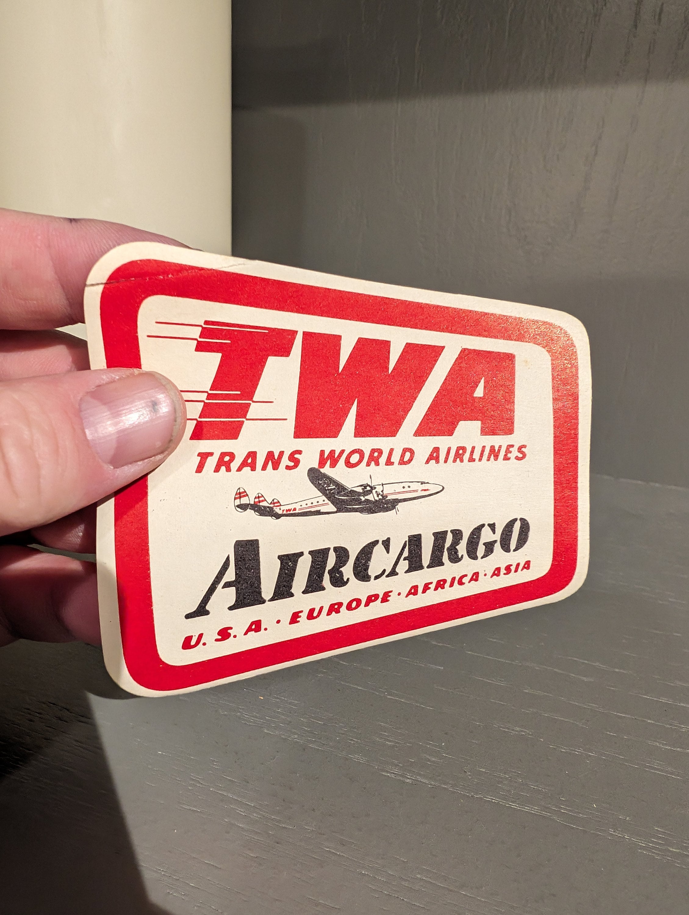 1950's TWA Airlines Air Cargo Air Freight Gummed Label - Old