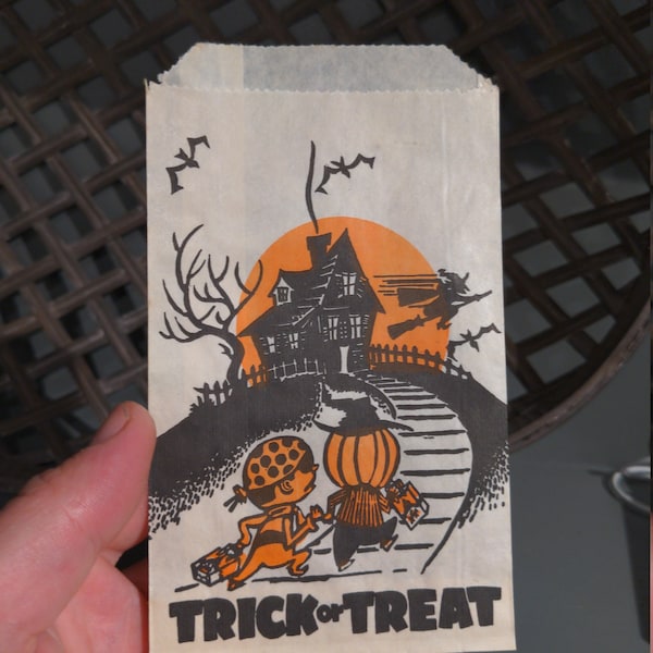 NOS Old 1960's Trick or Treat Halloween Candy Treat Bag - Old - Original