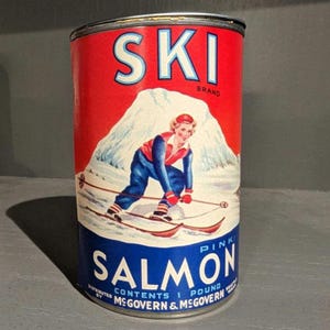 1940s Ski Salmon old can label on can - McGovern Seattle Washington