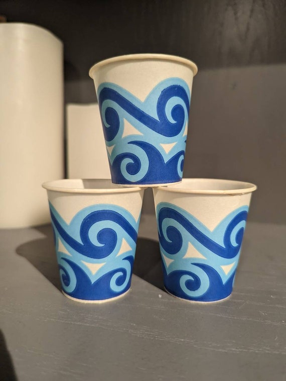 LOT OF 3: 1970's Blue Wave Design Sweetheart Dixie Cup Waxed Paper