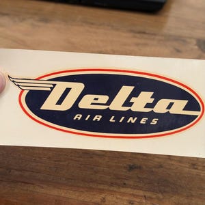 Etichetta adesiva originale Delta Airlines Air Lines Waterslide degli anni '60 - Decalcomania da viaggio o valigia vintage 1960