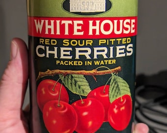 1940's White House Red Cherries can label on can Original Vintage Heart  , Winchester, Virginia