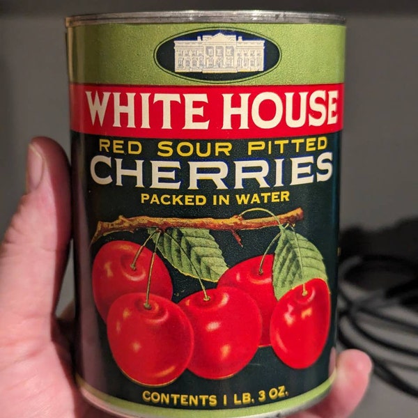 1940's White House Red Cherries can label on can Original Vintage Heart  , Winchester, Virginia