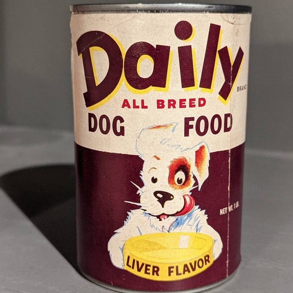 1940's  Daily Dog Food Liver Flavor can label on can A&P Great Atlantic and Pacific, New York