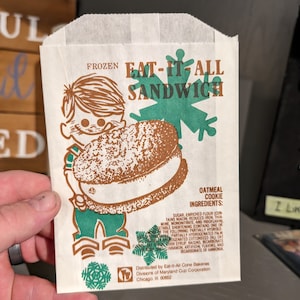 NOS 1970&#39;s 80&#39;s Eat It All Brand Ice Sandwich Bag - Old & Original - Oatmeal Cookie