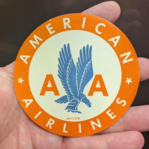 Etichetta gommata American Airlines anni '40 - Vecchia e originale - Adesivo vintage da viaggio o valigia