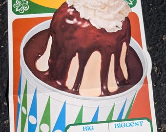 NOS 1967 チョコレートまたはパイナップルサンデーアイスクリーム看板