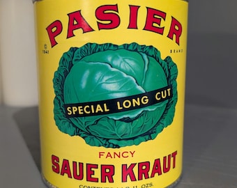 1940s Pasier Fancy Sauerkraut can label on can Original Vintage Chicago Illinois