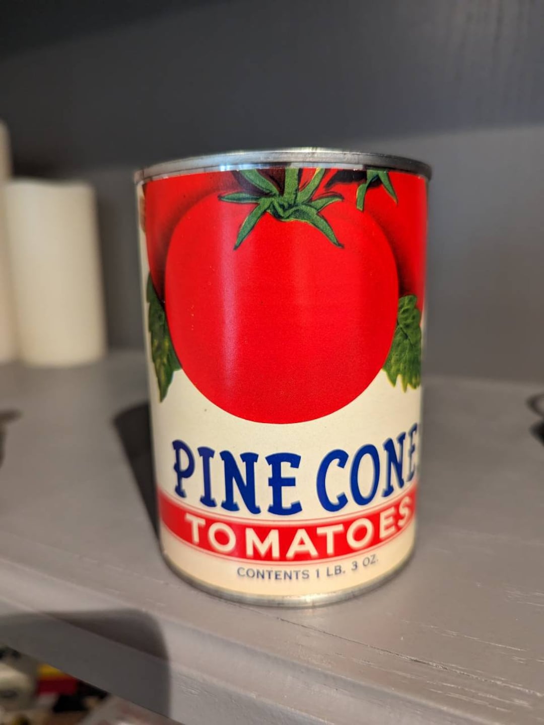 1950’s Pine Cone Tomatoes Can Label on Can Original Vintage Preston